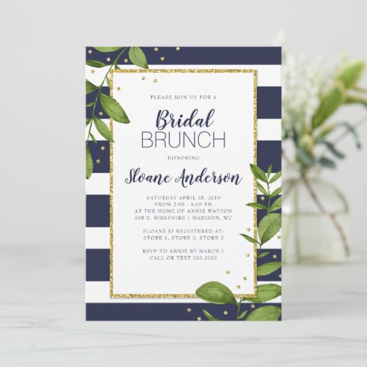 Blauwe marathons Botanische Bling Bridal Brunch Kaart (Staand voorkant)