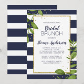 Blauwe marathons Botanische Bling Bridal Brunch Kaart (Voorkant / Achterkant)