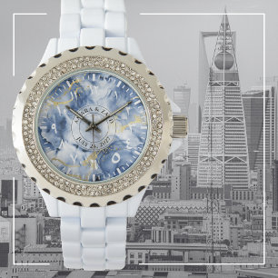 Blauwe Marble Horloge met Arabische cijfers – Eleg