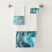 BLAUWE MARBLE OCEAN SWIRL BATHROOM TOWEL SET BAD HANDDOEK (Insitu)