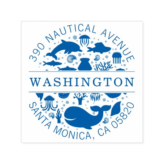 Blauwe Mariene Dieren Familienaam Retouradres Zelfinktende Stempel (Design)