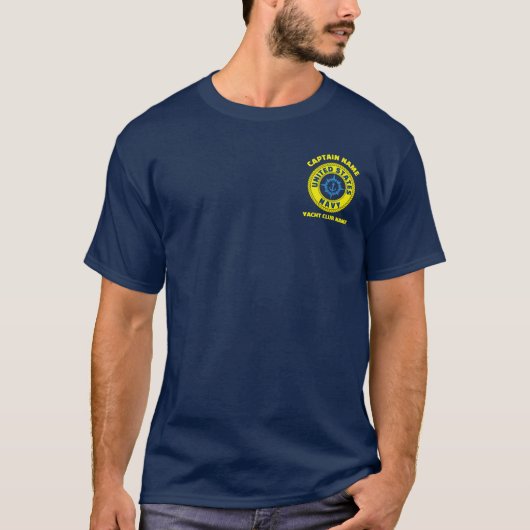 Blauwe marine Anker nautische kapitein boot zomer T-shirt (Voorkant)