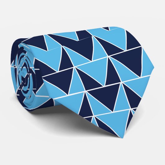 Blauwe marine blauwe geometrische driehoek stropdas (Opgerold)