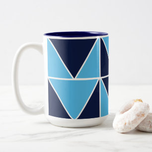 Blauwe marine blauwe geometrische driehoek tweekleurige koffiemok