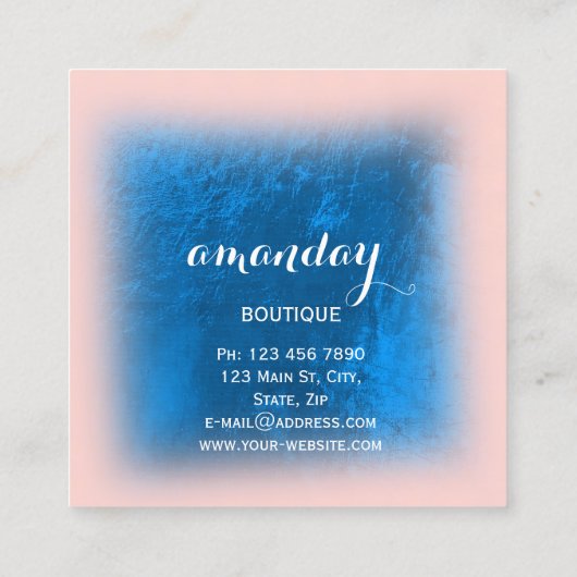 Blauwe marine Boutique Mode Winkelen Roos Hanger Vierkante Visitekaartje (Achterkant)