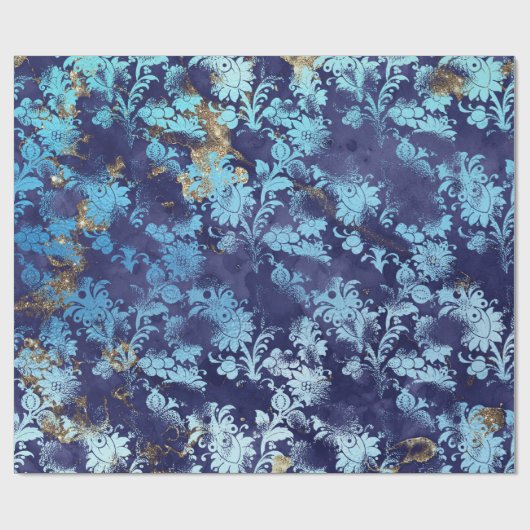 Blauwe Marine Celestial Bloemen Bruids Grungy Shab Cadeaupapier (Vlak)