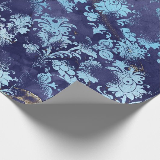 Blauwe Marine Celestial Bloemen Bruids Grungy Shab Cadeaupapier (Hoek)