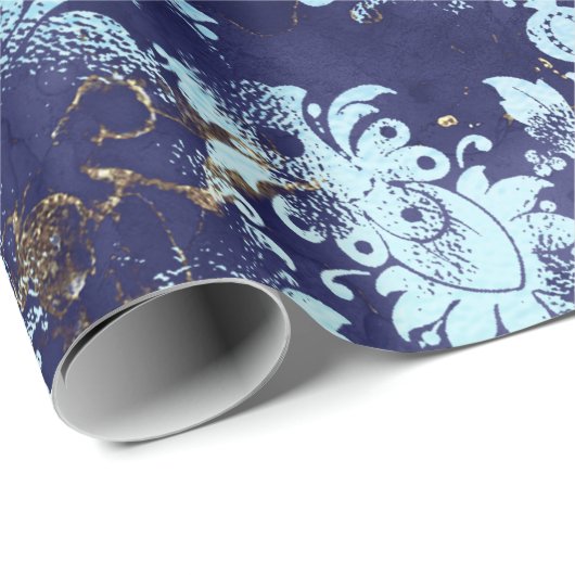 Blauwe Marine Celestial Bloemen Bruids Grungy Shab Cadeaupapier (Rol Hoek)