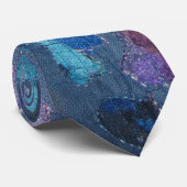 Blauwe marine cyaan blauwgroen paarse patroon stropdas (Opgerold)
