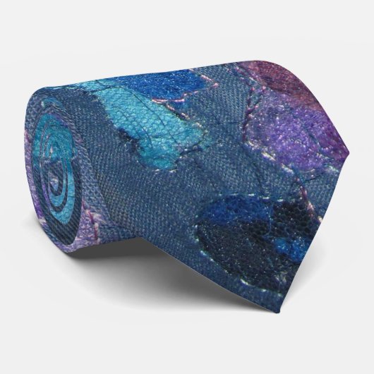 Blauwe marine cyaan blauwgroen paarse patroon stropdas (Opgerold)