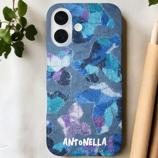 Blauwe marine cyaan paarse monogram abstract patro Case-Mate iPhone case