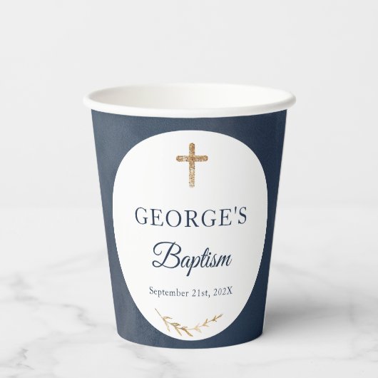 Blauwe Marine Doop Religieus evenement Papieren be Papieren Bekers (Achterkant)