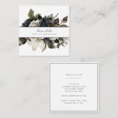 Blauwe marine en witte kerstvakantie winterFloral Vierkante Visitekaartje (Voorkant / Achterkant)