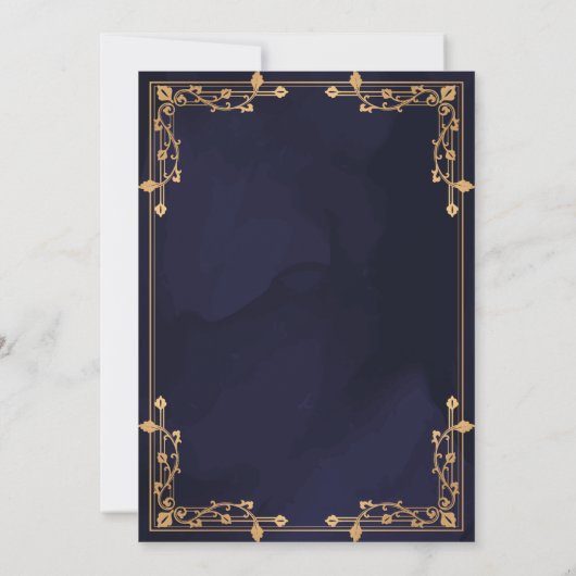 Blauwe Marine Gouden Grens Moslim Bruiloft Kaart (Achterkant)