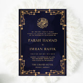 Blauwe Marine Gouden Grens Moslim Bruiloft Kaart