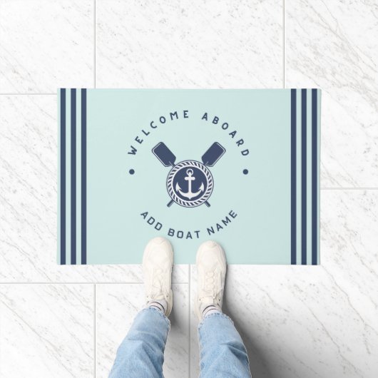 Blauwe Marine Nautical Anker jacht club boot team  Deurmat (Binnen)