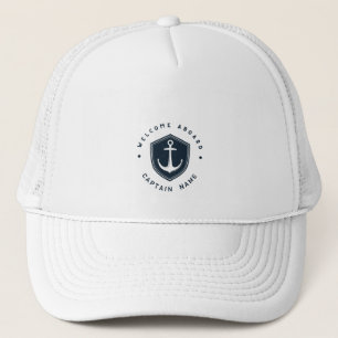 Blauwe Marine Nautical Anker Yacht club zeilnaam Trucker Pet
