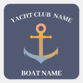 Blauwe marine Nautisch Anker jachtclub boot jachth Vierkante Sticker (Voorkant)