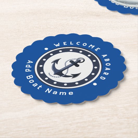Blauwe Marine Nautische Anker jacht club boot jach Kartonnen Onderzetters (Gekanteld)