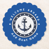 Blauwe Marine Nautische Anker jacht club boot jach Kartonnen Onderzetters (Voorkant)