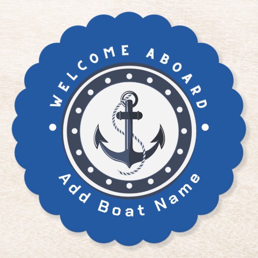 Blauwe Marine Nautische Anker jacht club boot jach Kartonnen Onderzetters (Voorkant)