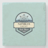 Blauwe Marine Nautische Anker jacht club boot jach Stenen Onderzetter (Voorkant)