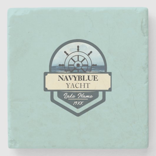 Blauwe Marine Nautische Anker jacht club boot jach Stenen Onderzetter (Voorkant)