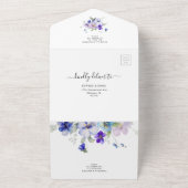 Blauwe Marine Paarse Lavendel Bloemen Bruiloft RSV All In One Uitnodiging (Buitenkant)