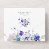 Blauwe Marine Paarse Viola Pansy Bloemen Bruiloft  All In One Uitnodiging (Achterkant)