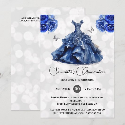 Blauwe marine prinses Quinceañera balgons rozen Kaart (Voorkant / Achterkant)