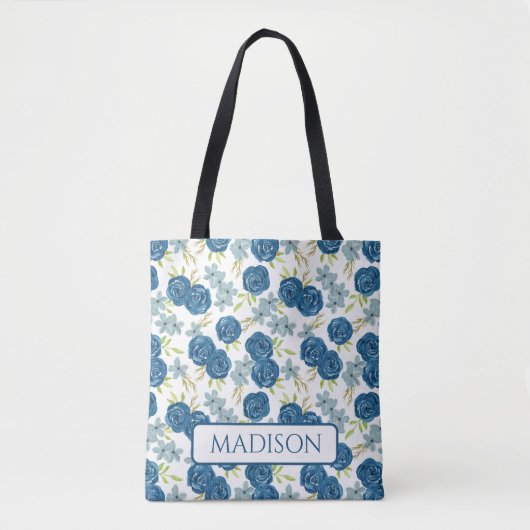 blauwe marine roos bloem tote bag (Voorkant)