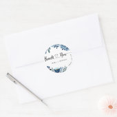 Blauwe marine waterverf bloemenbruiloft dank u ronde sticker (Envelop)