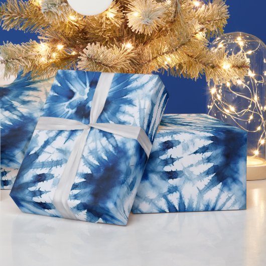 Blauwe Marine Witte Streep Tie Dye Cadeaupapier (Feestdagen)