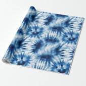 Blauwe Marine Witte Streep Tie Dye Cadeaupapier (Uitgerold)
