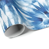 Blauwe Marine Witte Streep Tie Dye Cadeaupapier (Rol Hoek)