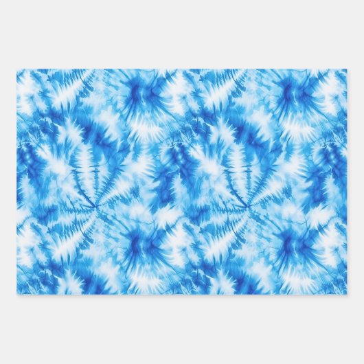 Blauwe Marine Witte Streep Tie Dye Inpakpapier Vel (Voorkant 2)