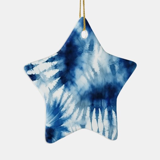Blauwe Marine Witte Streep Tie Dye Keramisch Ornament (Rechts)