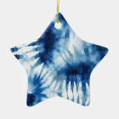 Blauwe Marine Witte Streep Tie Dye Keramisch Ornament (Voorkant)