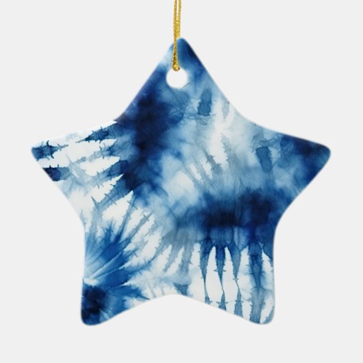 Blauwe Marine Witte Streep Tie Dye Keramisch Ornament (Voorkant)