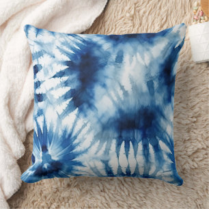 Blauwe Marine Witte Streep Tie Dye Kussen