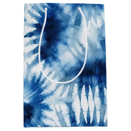 Blauwe Marine Witte Streep Tie Dye Medium Cadeauzakje