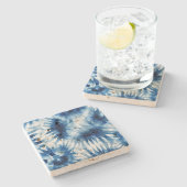 Blauwe Marine Witte Streep Tie Dye Stenen Onderzetter (Zijkant)