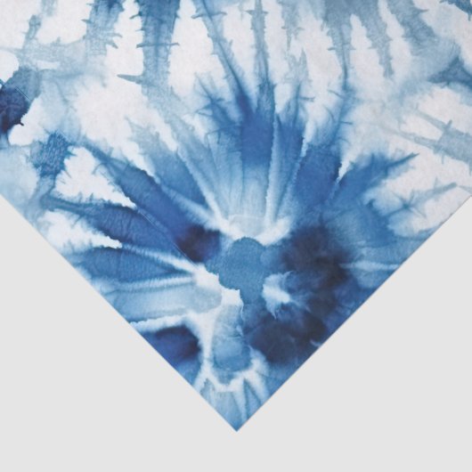 Blauwe Marine Witte Streep Tie Dye Tissuepapier (Detail)