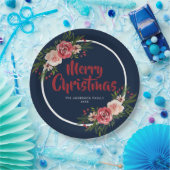 Blauwe marineblauw Waterverf bloemen kerst Papieren Bordje (Feest)