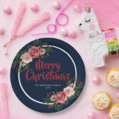 Blauwe marineblauw Waterverf bloemen kerst Papieren Bordje (Feest)