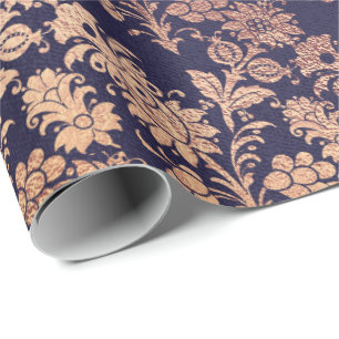 Blauwe marinebloem - Roos - Koperpoeder Cadeaupapier