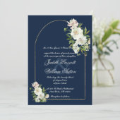 Blauwe marinegoudmint witte pony floral bruiloft kaart (Staand voorkant)