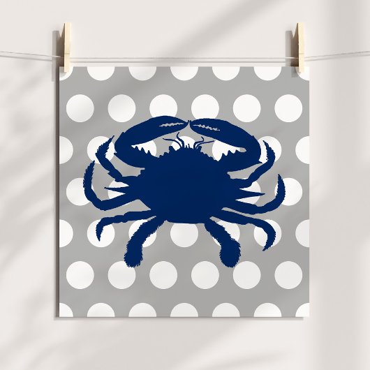 Blauwe marinekrab, grijze en witte pooldots poster
