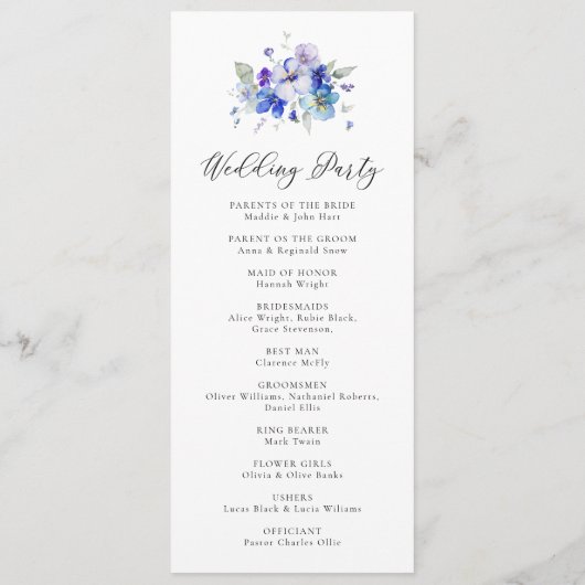 Blauwe marinelavendel Lila bloemenrustieke bruilof Programmakaart (Achterkant)