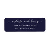 Blauwe marinelegant minimalistisch eenvoudig scrip etiket (Voorkant)